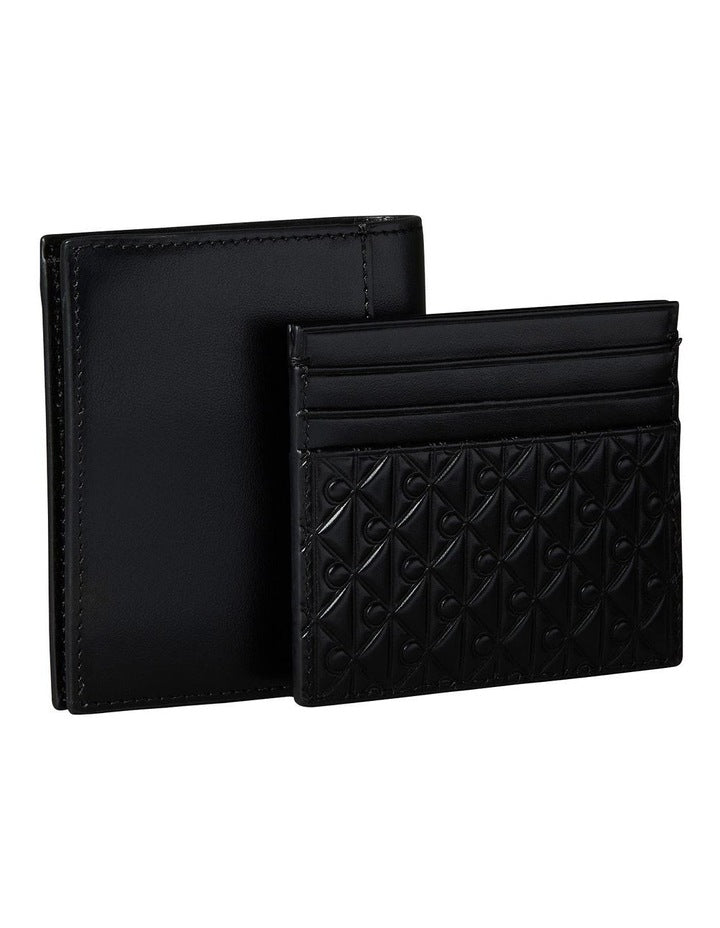 Leather Rfid Cardholder and Wallet Gift Set in Black