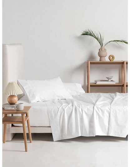 300TC Cotton Percale Single Cotton Sheet Set White