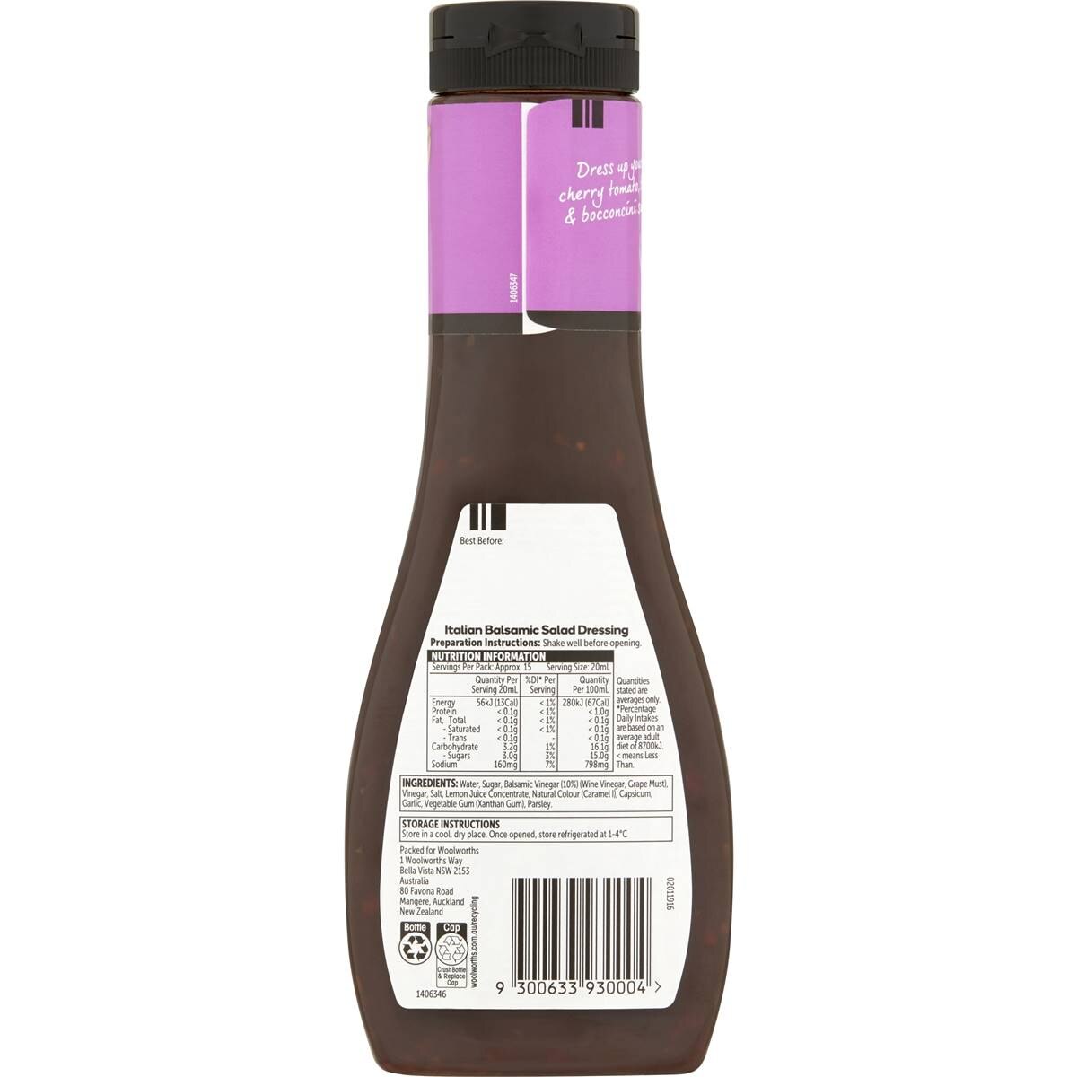 Woolworths Italian Balsamic Dressing 300ml