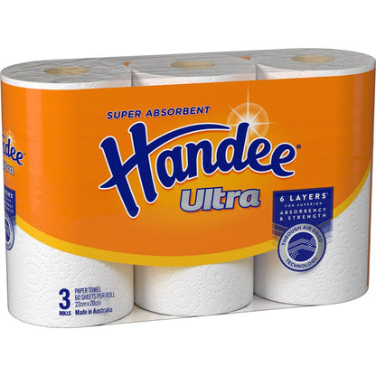 Handee Ultra Paper Towel White 2 Ply 180 Sheets 3 Pack