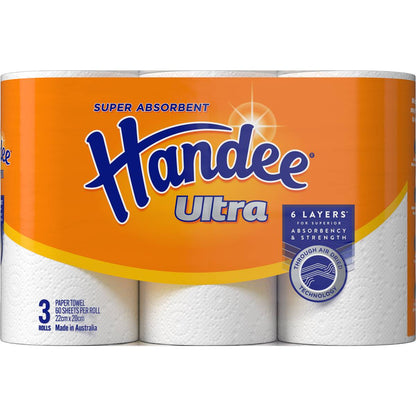 Handee Ultra Paper Towel White 2 Ply 180 Sheets 3 Pack