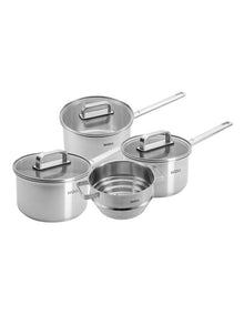 Stainless Steel Saucepan with Steamer 4 Piece Set 16 x 18 x 20cm in Silver