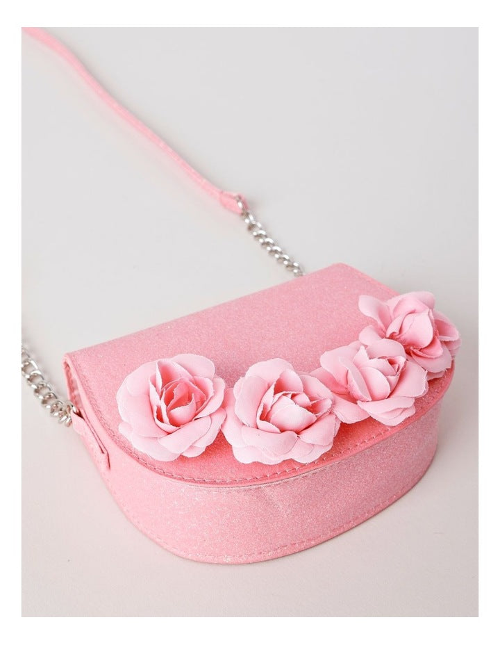 Crossbody Bag with 3D Rosettes in Pink