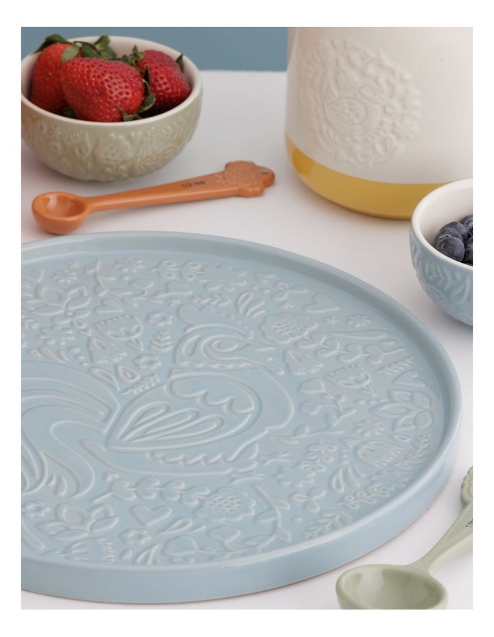 Home To Roost Round Platter 30 x 2cm in Blue