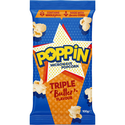Poppin Microwave Popcorn Triple Butter Flavour Explosion 100g