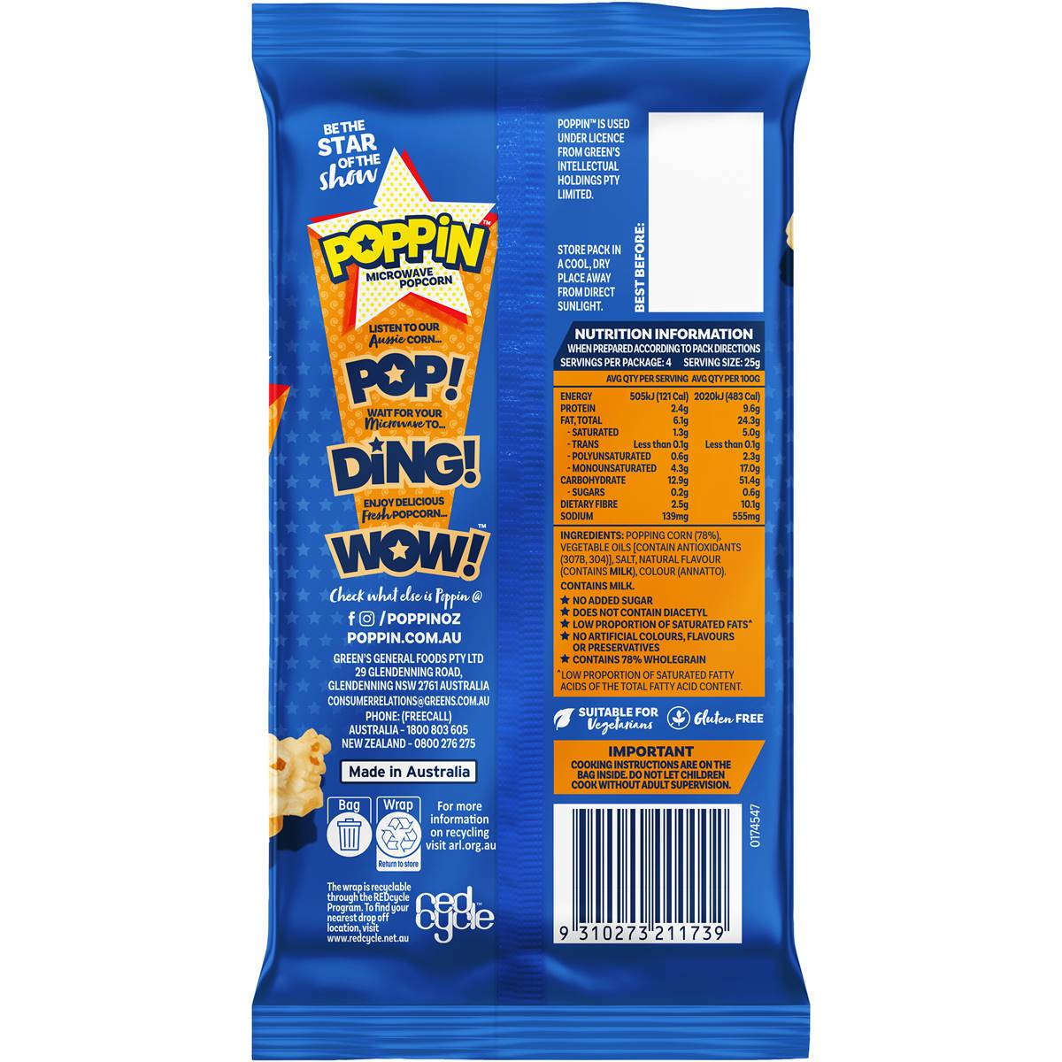 Poppin Microwave Popcorn Triple Butter Flavour Explosion 100g