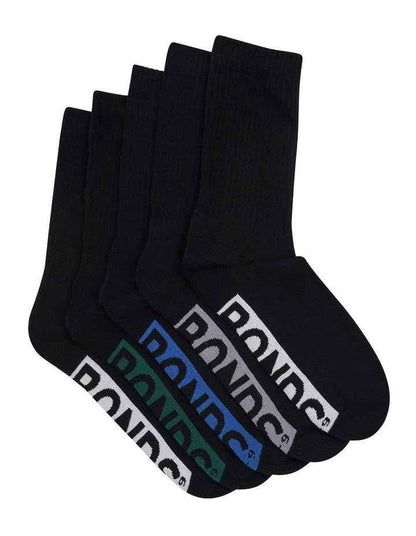 Logo Cushioned Crew Socks 5 Pack in Black
