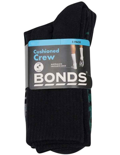 Logo Cushioned Crew Socks 5 Pack in Black