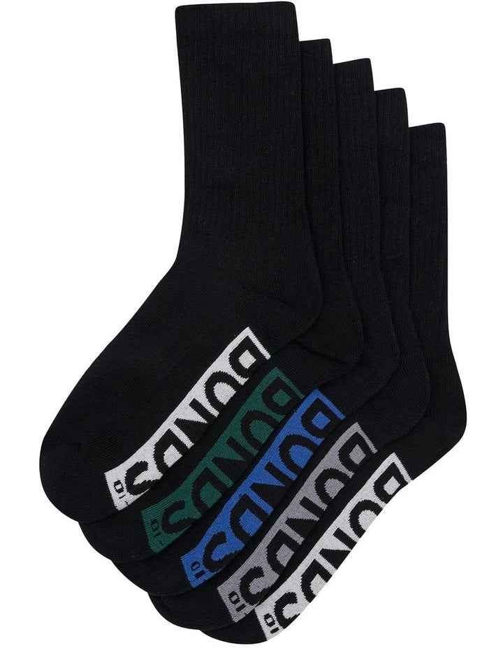 Logo Cushioned Crew Socks 5 Pack in Black