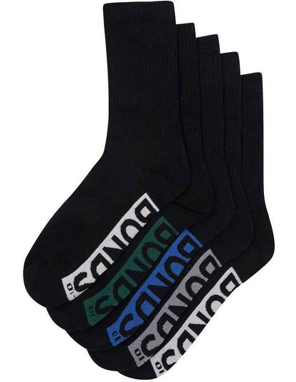 Logo Cushioned Crew Socks 5 Pack in Black