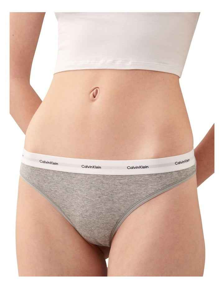 Cotton Stretch Rib Thong in Grey