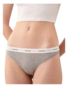 Cotton Stretch Rib Thong in Grey