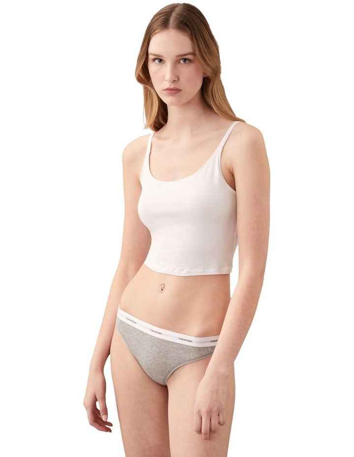 Cotton Stretch Rib Thong in Grey