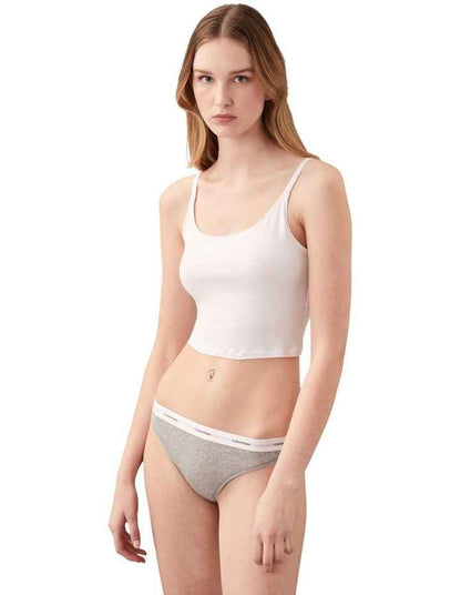 Cotton Stretch Rib Thong in Grey