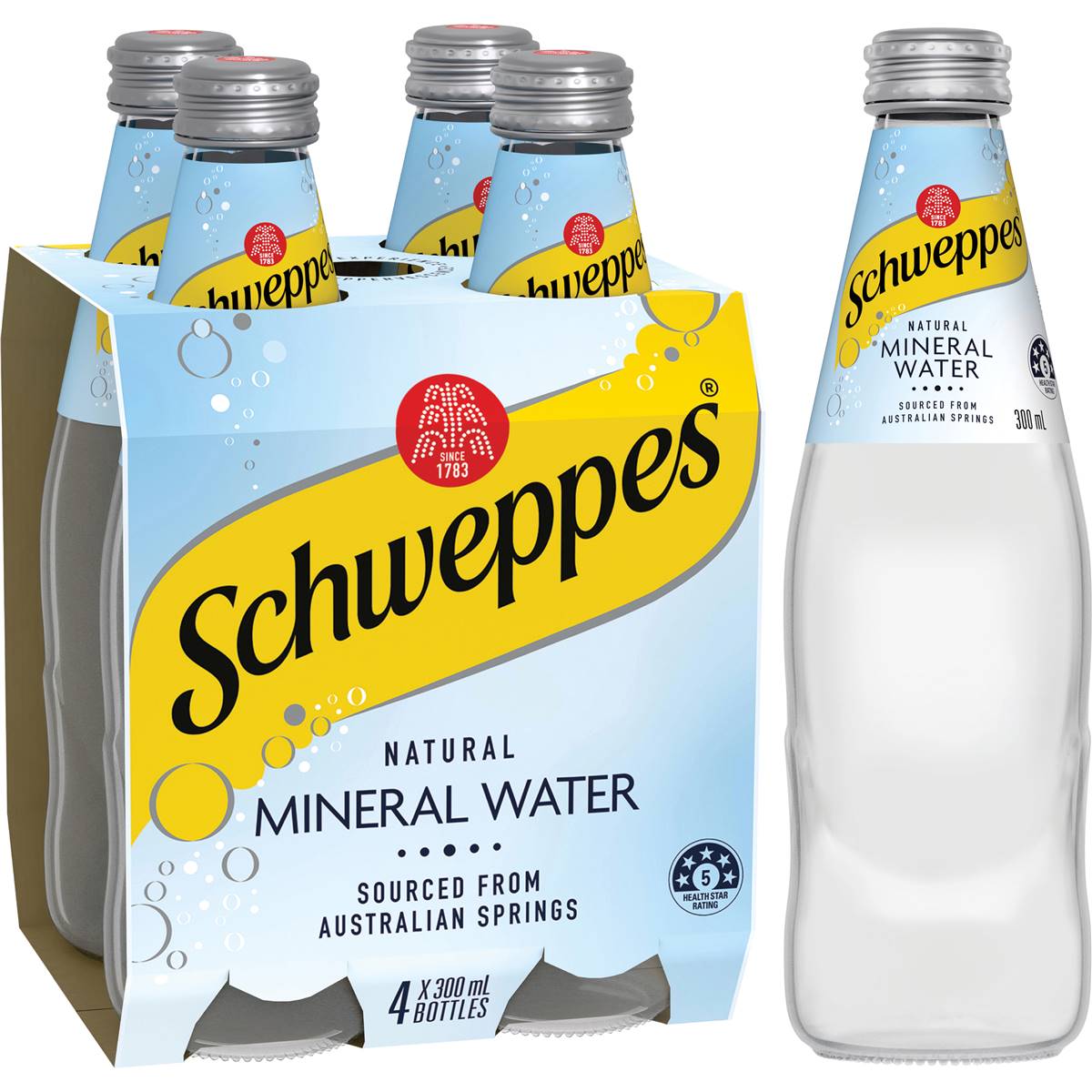 Schweppes Natural Mineral Water Bottle Glass Multipack 300ml x 4 Pack
