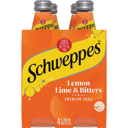 Schweppes Lemon Lime Bitters Soft Drink Mixers Glass Bottle Multipack 300ml x 4 Pack