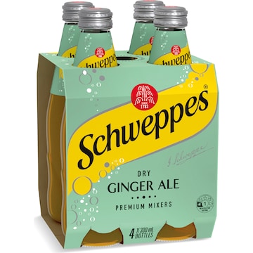 Schweppes Dry Ginger Ale Soft Drink Mixer Glass Multipack 300mL x 4 pack