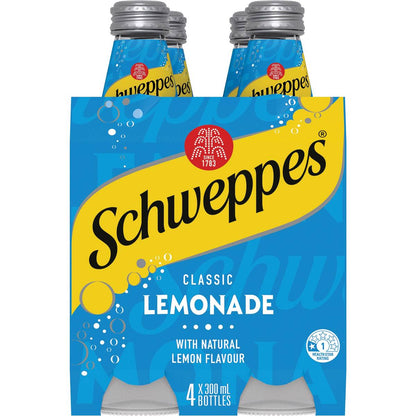 Schweppes Lemonade Soft Drink Bottle Glass Multipack 300ml x 4 Pack