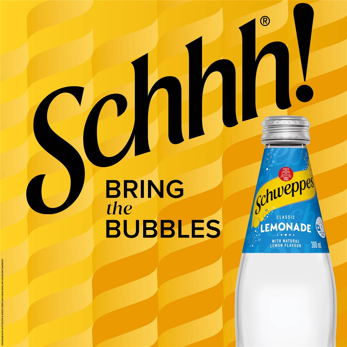 Schweppes Lemonade Soft Drink Bottle Glass Multipack 300ml x 4 Pack