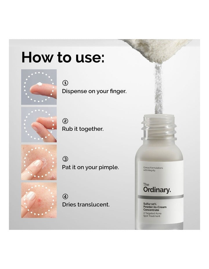 Sulfur 10% Powder-to-Cream Concentrate Fast-Acting Spot Solution for Blemish-Prone Skin 5g