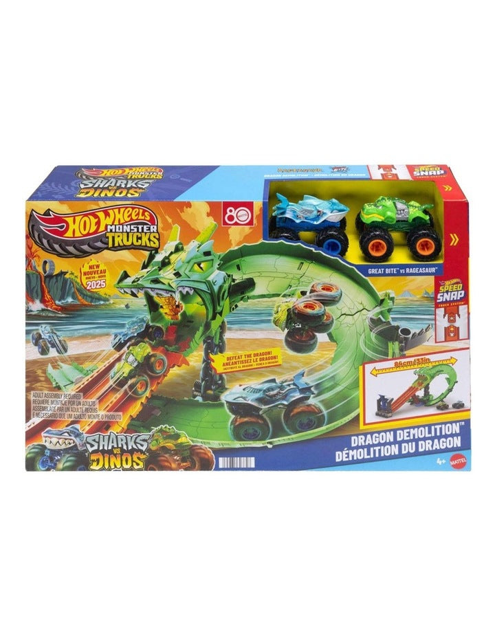 Monster Trucks Sharks vs. Dinos Dragon Destruction Playset