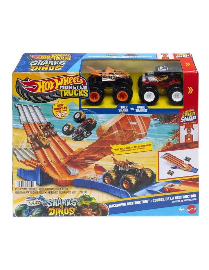 Monster Trucks Sharks vs. Dinos Racedown Destruction Track Set