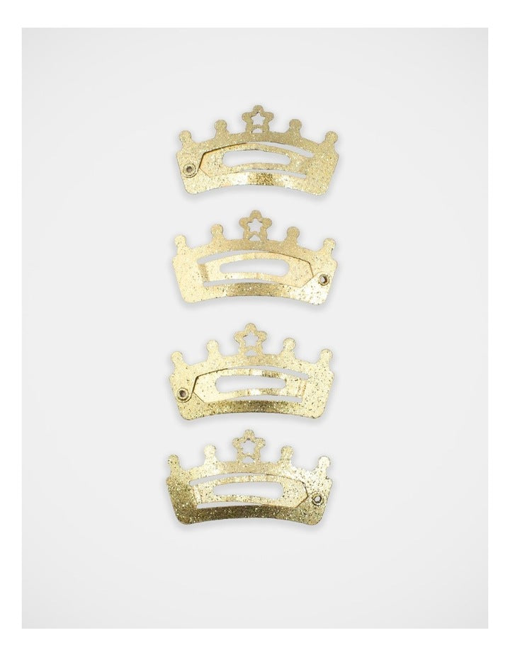 Crown Shape Glitter Snapclips 4 Pack in Gold