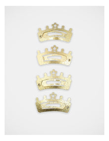 Crown Shape Glitter Snapclips 4 Pack in Gold