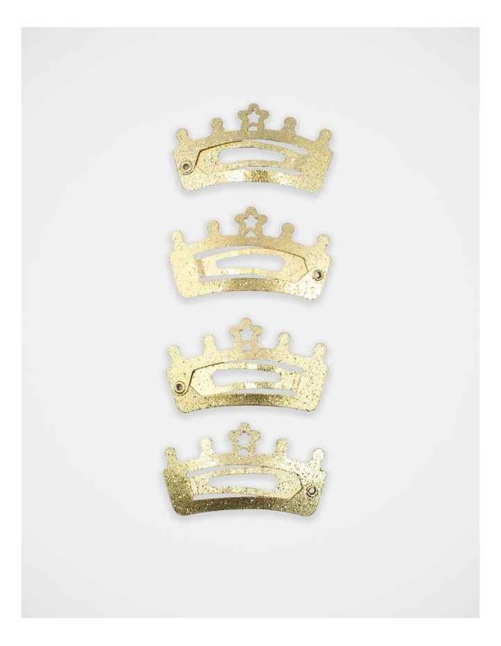 Crown Shape Glitter Snapclips 4 Pack in Gold