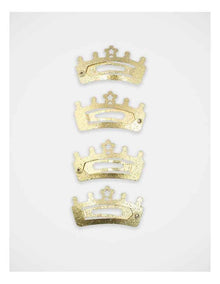 Crown Shape Glitter Snapclips 4 Pack in Gold