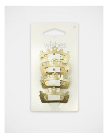 Crown Shape Glitter Snapclips 4 Pack in Gold