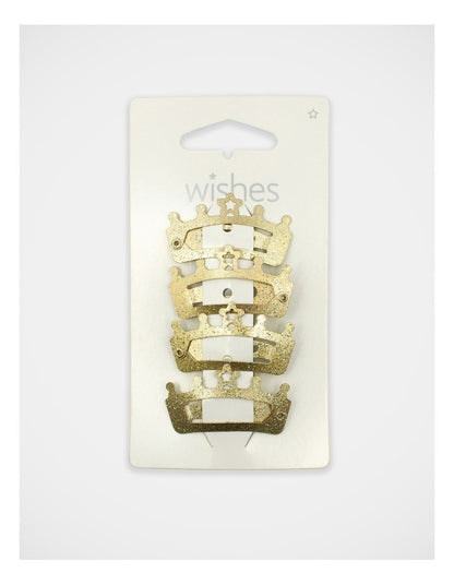 Crown Shape Glitter Snapclips 4 Pack in Gold