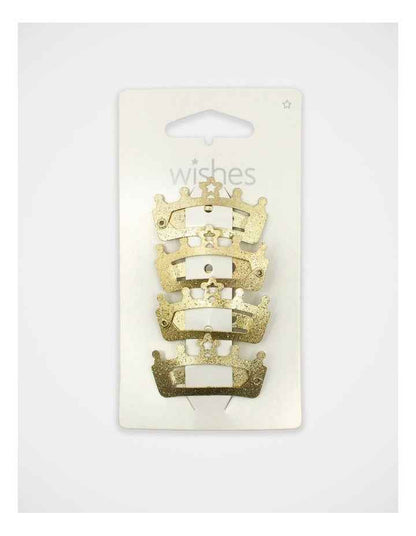 Crown Shape Glitter Snapclips 4 Pack in Gold