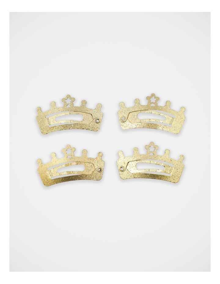 Crown Shape Glitter Snapclips 4 Pack in Gold