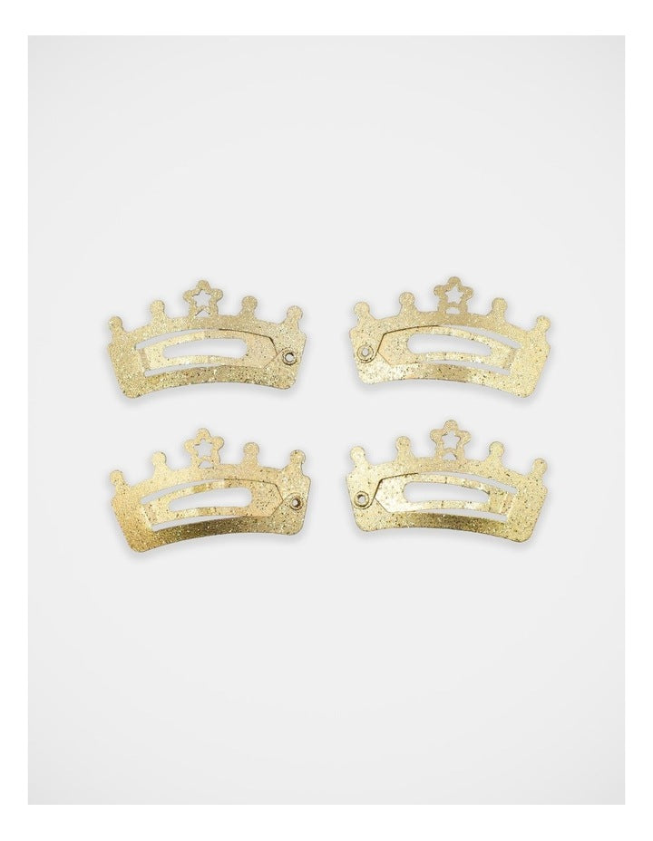 Crown Shape Glitter Snapclips 4 Pack in Gold