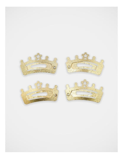 Crown Shape Glitter Snapclips 4 Pack in Gold