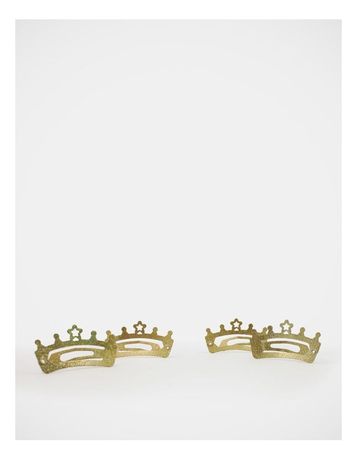 Crown Shape Glitter Snapclips 4 Pack in Gold