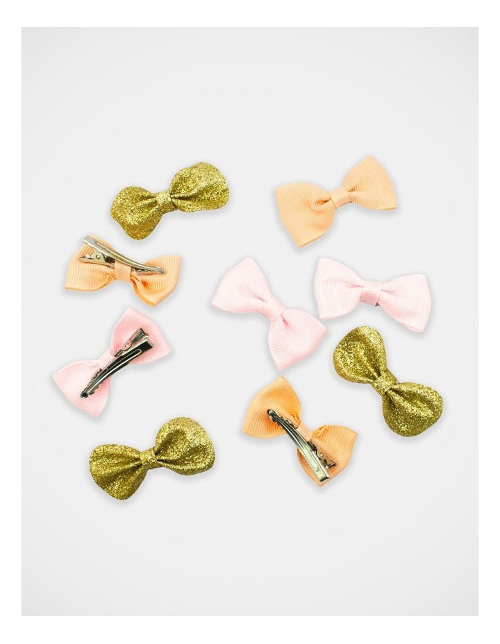 Grosgrain and Glitter Bow Hairclip 9Pack in Multi