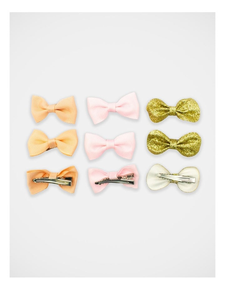 Grosgrain and Glitter Bow Hairclip 9Pack in Multi
