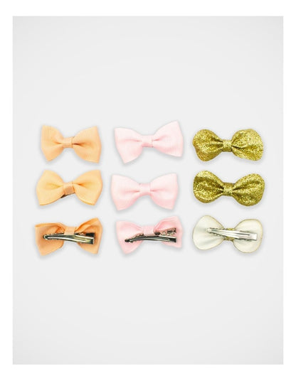 Grosgrain and Glitter Bow Hairclip 9Pack in Multi
