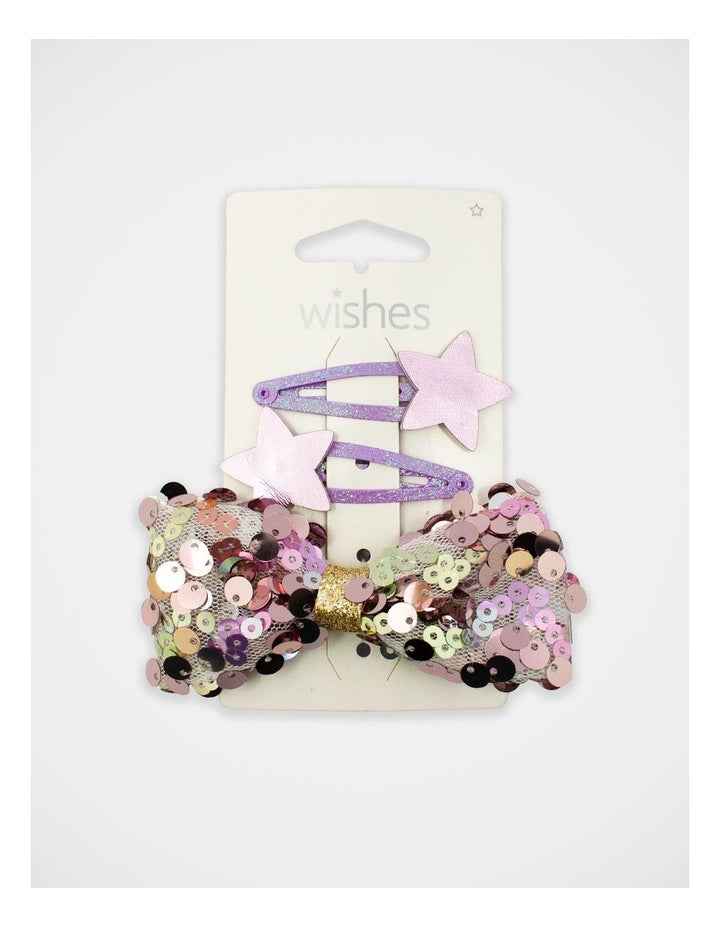 Sequin Bow Hairtie and Star Hair Clip 3Paxk in Purple