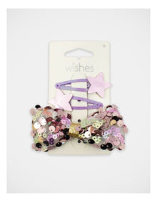 Sequin Bow Hairtie and Star Hair Clip 3Paxk in Purple