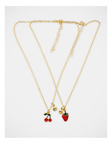 Cherry and Strawberry Bff Necklace Set in Gold