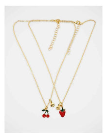 Cherry and Strawberry Bff Necklace Set in Gold
