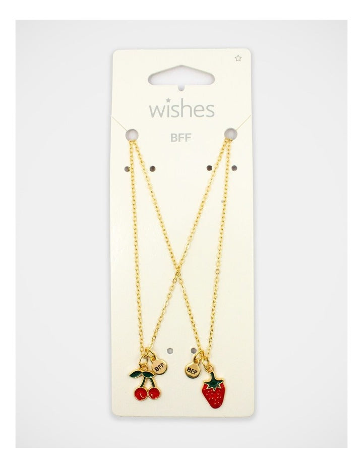 Cherry and Strawberry Bff Necklace Set in Gold
