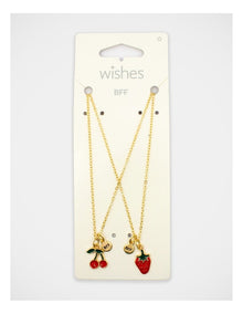 Cherry and Strawberry Bff Necklace Set in Gold