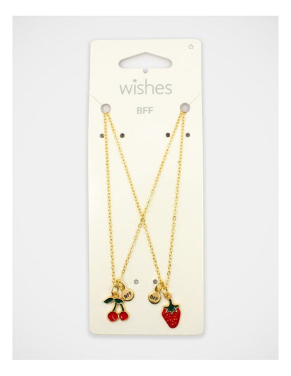 Cherry and Strawberry Bff Necklace Set in Gold