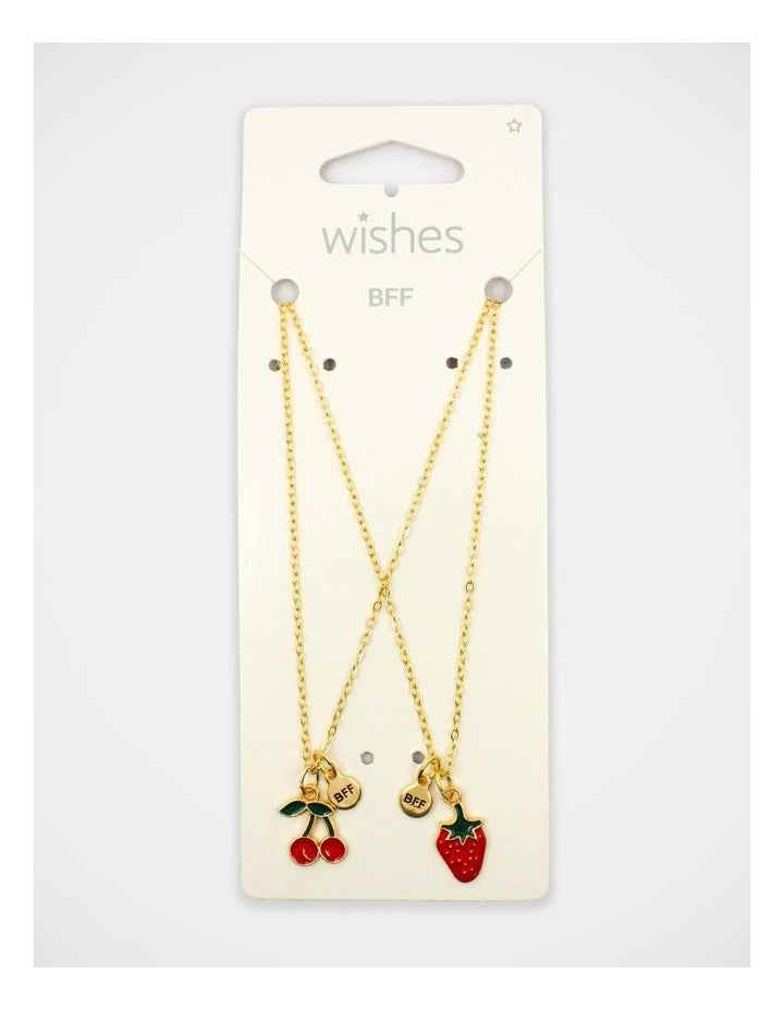 Cherry and Strawberry Bff Necklace Set in Gold