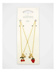 Cherry and Strawberry Bff Necklace Set in Gold