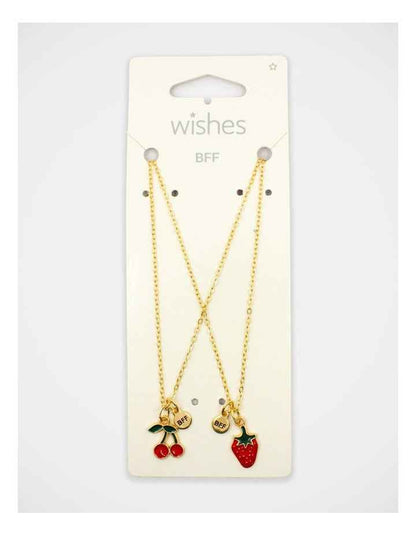 Cherry and Strawberry Bff Necklace Set in Gold